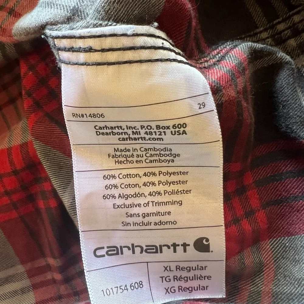 Carhartt Red and Gray Plaid Button Down Shirt - Picture 4 of 4